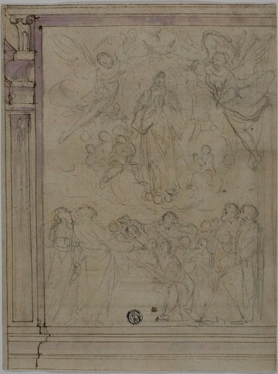 Assomption de la Vierge (recto) ; Esquisses de détails architecturaux (verso) - Unknown Florentine