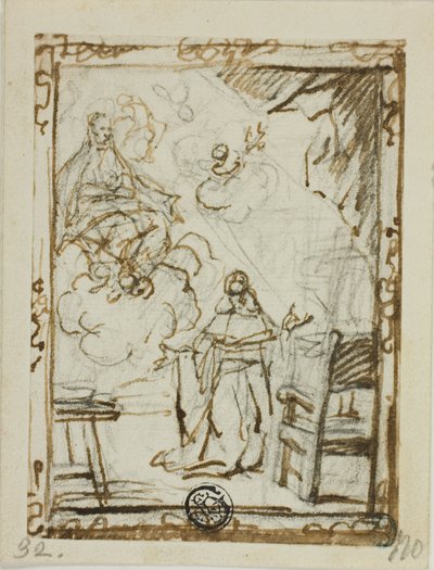 Madone apparaissant à un saint agenouillé - Unknown Italian