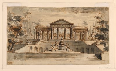 Décor de scène : Temple ouvert dans un jardin - Unknown, Italian