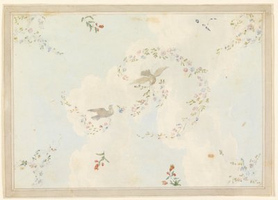 Dessin, décor de plafond avec colombes et guirlandes de fleurs, peut-être pour le hall d