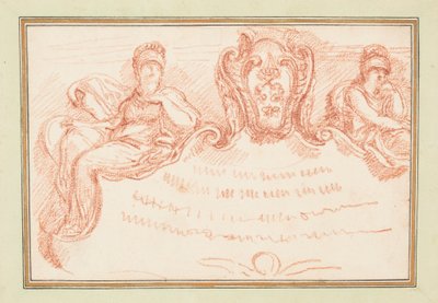 Dessin, détail du plafond avec deux personnages assis et un écusson, vers 1759-70 - Unknown artistUnknown artist