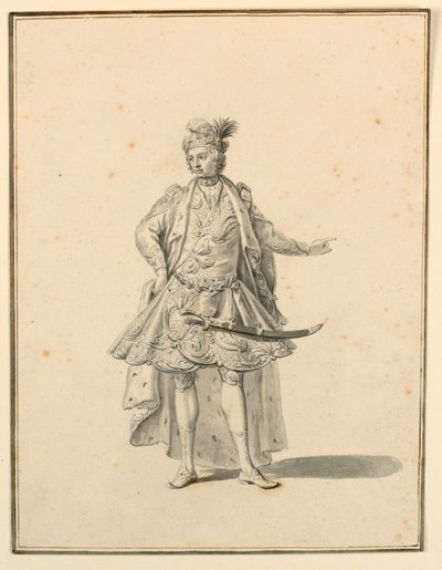 Dessin, conception des costumes : Prince persan, pour une production scénique conçue par Giuseppe Galli Bibiena, 1719 - Unknown artistUnknown artist