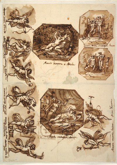 Dessin, Cupidon et Psyché : Quatre octogones et huit dessins de Cupidon, 1810-15 - Unknown artistUnknown artist