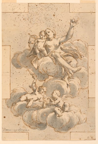 Dessin, projet pour une peinture de plafond, Vénus, Cupidon et Putti, 1700-29 - Unknown artistUnknown artist