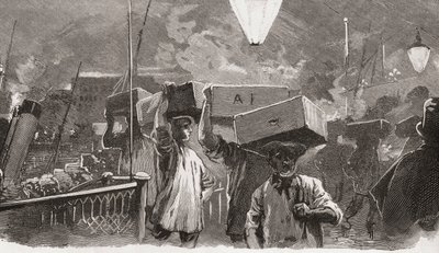 5 heures du matin au marché aux poissons de Billingsgate, Londres, Angleterre au 19ème siècle - Unknown artist
