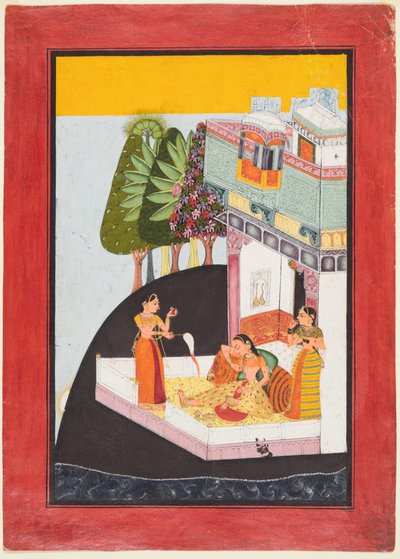 Une dame inconsolable sur une terrasse avec des servantes - Unknown artist
