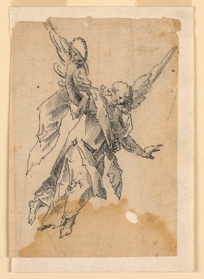 Un ange volant portant une couronne - Unknown artist
