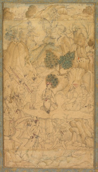 Un prince rendant visite à un homme saint dans un paysage rocheux - Unknown artist