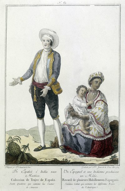 Un Espagnol et une Indienne donnent naissance à un Métis - gravure - Unknown artist