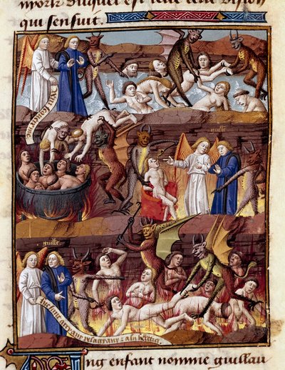 Un enfant nommé Guillaume observe les tourments des damnés en Enfer - Unknown artist