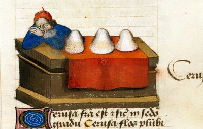 Un marchand de cerfs, utilisations pour les cosmétiques Description des plantes médicinales et comment les préparer. Page de manuscrit Traité sur les herbes (Tractatus de herbis) par Pedanius Dioscorides (Dioscorides) (40-90 ap. J.-C.) Lat.1152 - Unknown artist