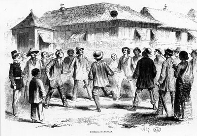 Un match de football à Manille (Philippines) - gravure - Unknown artist
