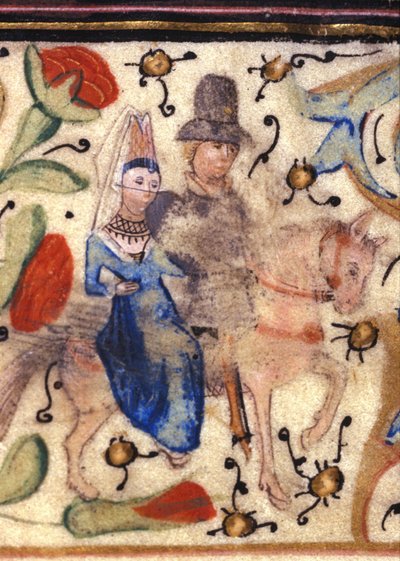 Un chevalier et sa dame : enluminure française du 14e siècle d
