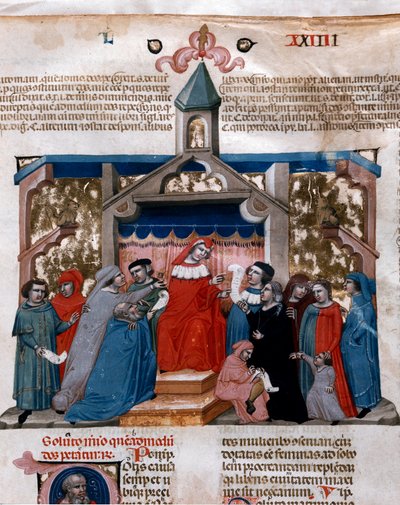 Un avocat appliquant la loi miniature tirée du Code de Justinien (Codex Justinianus), une collection de lois et d