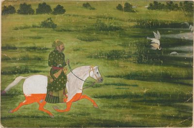 Un homme monté chassant des oiseaux avec un faucon - Unknown artist