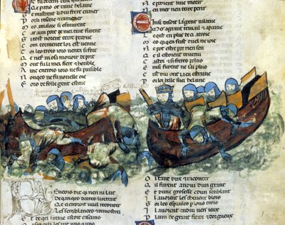 Une bataille navale. Miniature du 13ème siècle. - Unknown artist