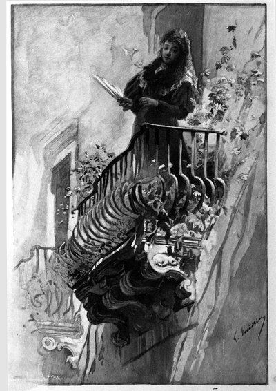 Une jolie femme sur son balcon fleuri un soir d