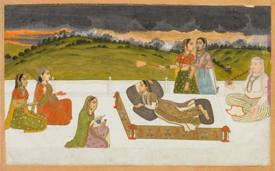 Une princesse allongée sur une terrasse avec des servantes - Unknown artist