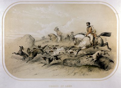 Une chasse au loup. Gravure du 19ème siècle. - Unknown artist