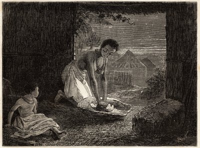 Une femme moulant du grain dans un brûleur - Unknown artist