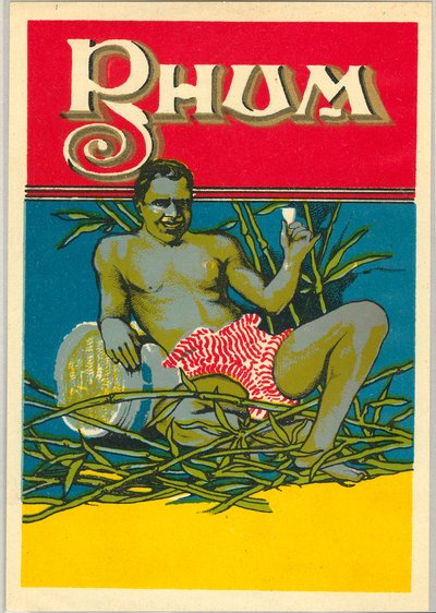 Un jeune homme noir dénudé tenant un verre de rhum (publicité) (Chromolithographie) - Unknown artist