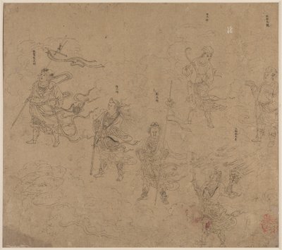 Album de thèmes taoïstes et bouddhistes : Procession de divinités taoïstes : Feuille 15 - Unknown artist