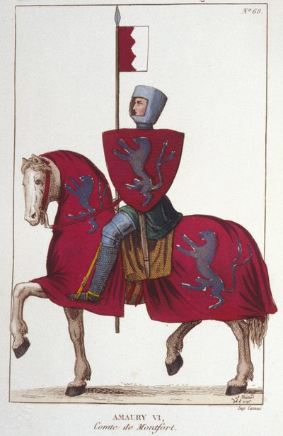 Amaury VI, comte de Montfort (v.1192-v. 1241), a perdu une partie des conquêtes de son père Simon IV Le Fort et cède ses droits sur le Sud au roi de France, Louis VIII. Gravure de 1830. - Unknown artist