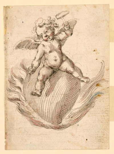 Un ange martelant un ciseau dans une bête en feu - Unknown artist