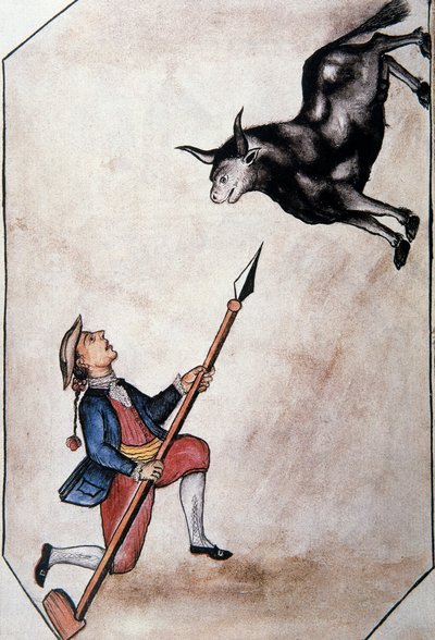 Un Indien pointant de sa lance un taureau, du livre "Trujillo del Peru" ou "Codex Martínez Compañón", par Baltazar Martinez Compañón y Bujanda, évêque de Trujillo (1782-1785) - Unknown artist