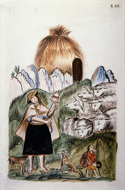 Une bergère indienne près de sa hutte avec son troupeau, du livre "Trujillo del Peru" ou "Codex Martínez Compañón", par Baltazar Martinez Compañón y Bujanda, évêque de Trujillo (1782-1785) - Unknown artist