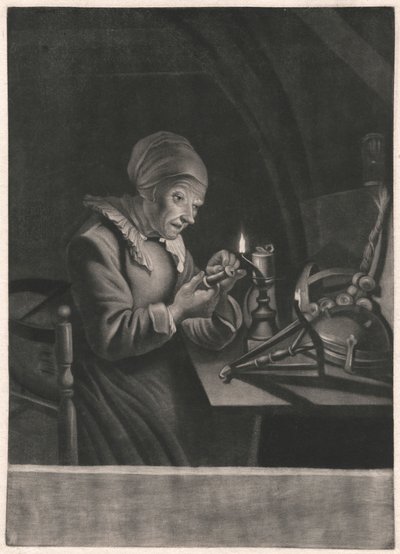 Une vieille femme répare son rouet - Unknown artist