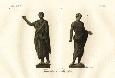 Statues étrusques antiques montrant des hommes portant la toge, la tunique, les calzari (chaussures), etc. - Unknown artist