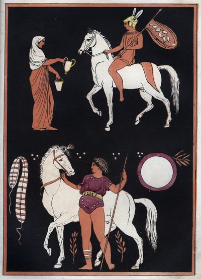 Grèce antique - Manière de monter à cheval - gravure de « Usi e Costumi di Tutti i Popoli dell