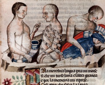 Antée le géant abaisse Dante et Virgile sur le sol gelé du cercle de la Trahison (chant 31 de l