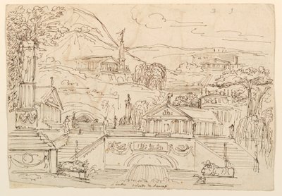 Bâtiments antiques sur une colline - Unknown artist