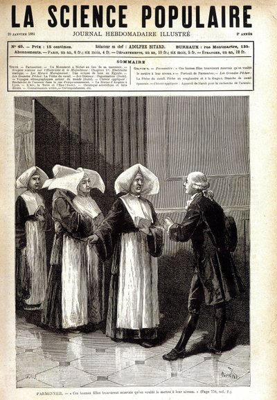 Antoine Augustin Parmentier (1737 - 1813), pharmacien connu pour avoir répandu la culture de la pomme de terre en France, parlant à des religieuses. dans « La science populaire » 20/01/1881 - Unknown artist