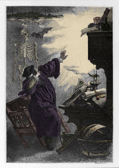 Apparition de Méphistophélès (Mephisto) à Faust Illustration de « Faust » par Johann Wolfgang von Goethe (1749-1832) (Illustration pour « Faust » par Goethe) Gravure - Unknown artist
