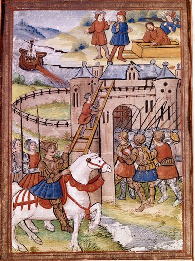 Assaut sur un château. Épisode de la guerre de Cent Ans. Manuscrit du XVIe siècle. Victoria and Albert Library, Londres. - Unknown artist