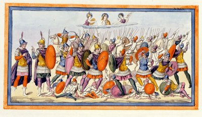 Athéna et Héra soutiennent les Troyens dans leur combat contre les Grecs. L