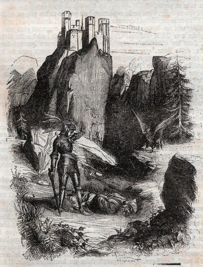 Atlant vaincu par Bradamante - gravure de 1851 de « Roland furieux » - Unknown artist