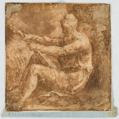 Homme barbu accordant un luth - Unknown artist