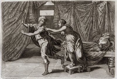 Bible de Royaumont, Ancien Testament : Chasteté de Joseph. Joseph sollicité par la femme de Putiphar, et emprisonné. Illustration de 1811. - Unknown artist