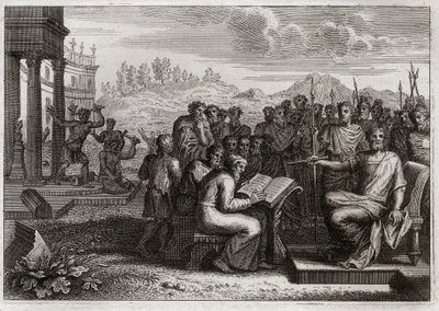 Bible de Royaumont, Ancien Testament : Piété de Josias. Josias, roi de Juda, restaure le culte de Dieu dans son royaume et surpasse en vertu tous les rois ses prédécesseurs. Illustration de 1811 - Unknown artist