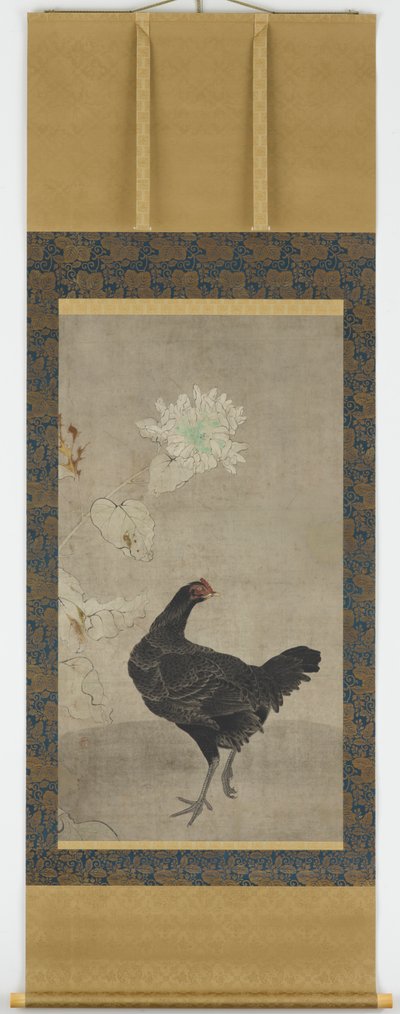 Poule noire et un tournesol - Unknown artist