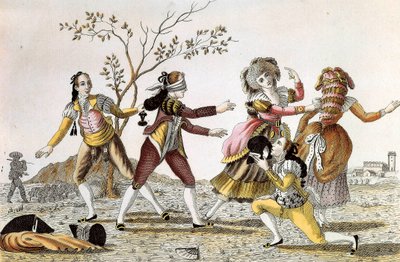 Colin-maillard : Un homme aux yeux bandés cherche à trouver ses compagnons de jeu - Unknown artist