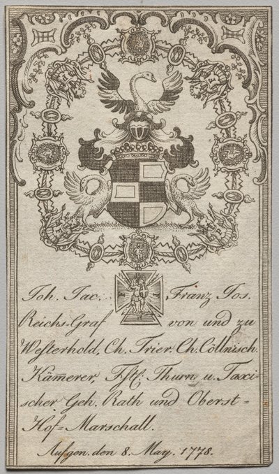Ex-libris : Johan. Jac. Franz-Joseph, Reichs-Graf von Westerhold - Unknown artist