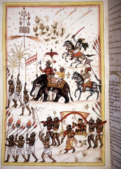 Procession nuptiale de conjoints de haute classe sociale - Page du manuscrit (ms.8300) "Histoire du Mogol" (Moghul ou Moghol) par Stefano Nivibus Cardeira. 18ème siècle. Biblioteca Marciana, Venise - Unknown artist
