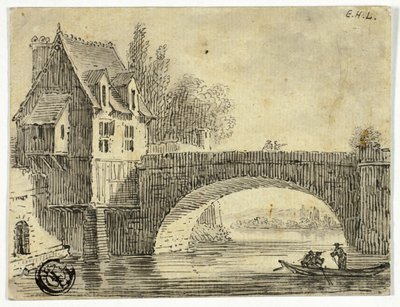 Pont avec maison - Unknown artist