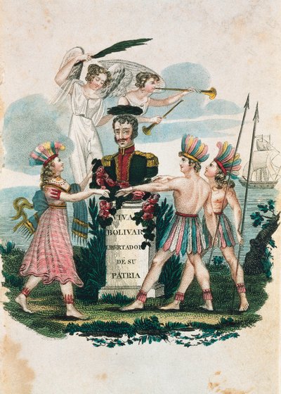 Buste du héros militaire et homme politique vénézuélien Simón Bolívar (gravure en couleur) - Unknown artist