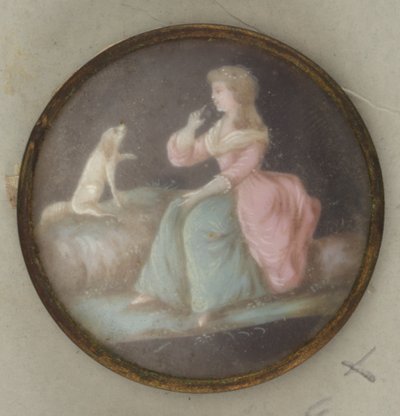 Bouton avec Dame Peinte et Chien - Unknown artist